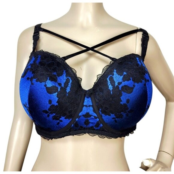 Torrid Lace Blue Strappy Convertible 6 Ways to Wear Strapless Push-Up Bra 42DDD - Picture 2 of 15